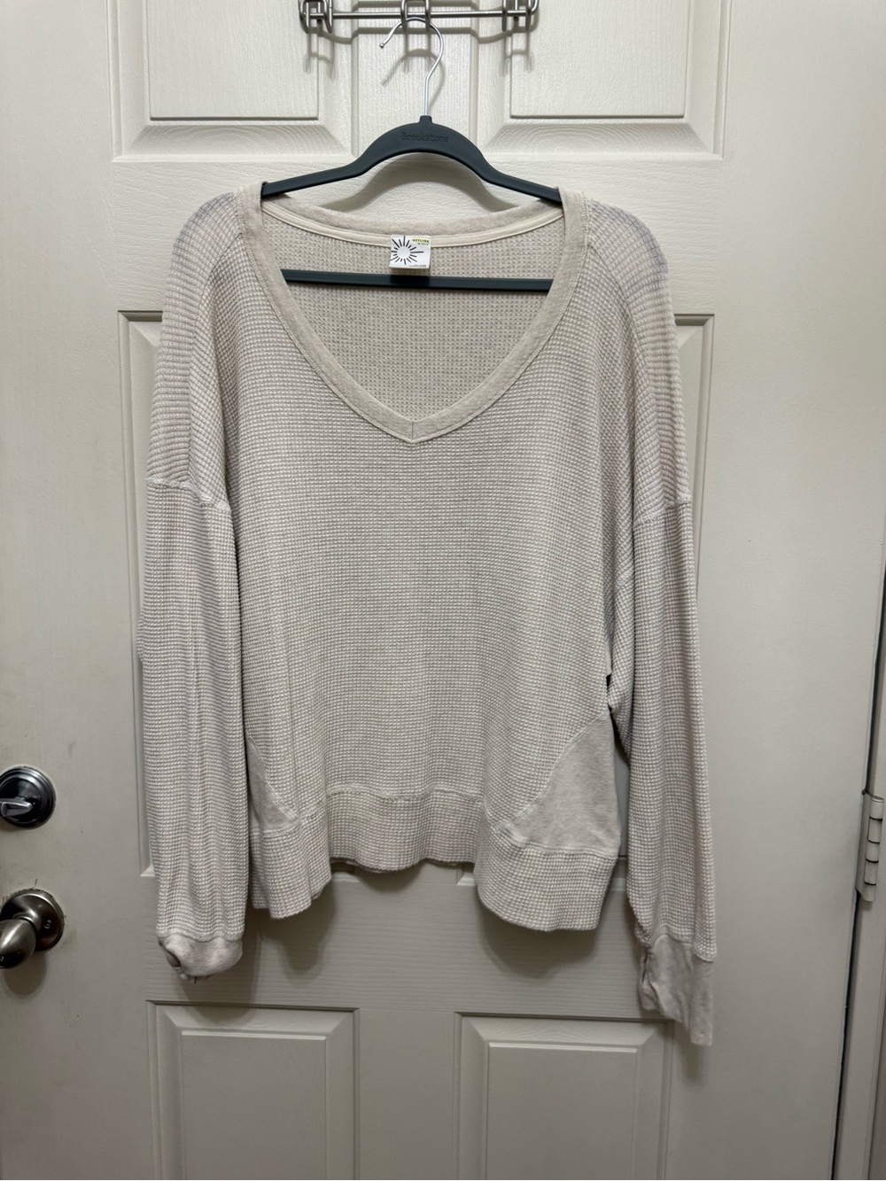 Offline Light Cream V-Neck Waffle Knit Pullover - Women